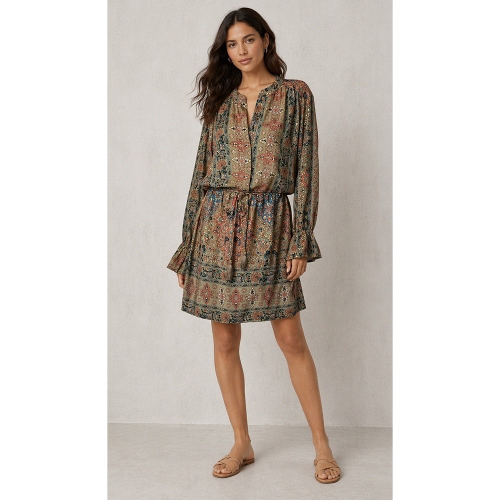 Paani Mini Dress Women Small Tan Gold Metallic NWT Boho Floral Tassel Festival